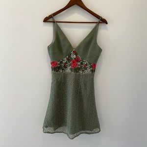 Elegant Green Floral Lace Dress
